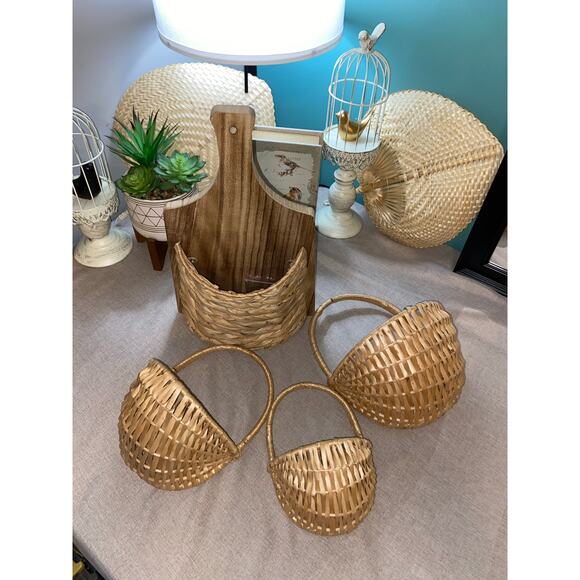 Home Decor Lot Wall Hanging Baskets 3 Stacking Basket Set Large Basket on Board - Picture 3 of 6
